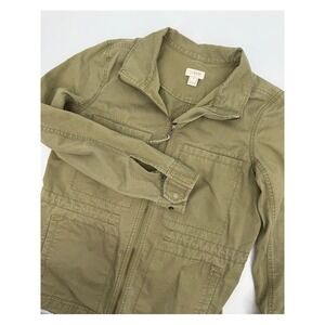 J Crew‎ Jacket Womens Small Green Utility Cotton Blend Zip Boho Lightweight